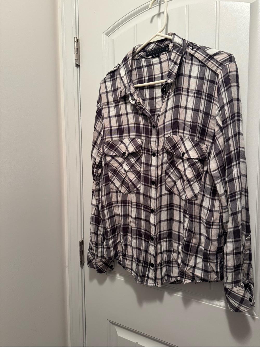 Sanctuary Black and White Plaid Button-Up Shirt